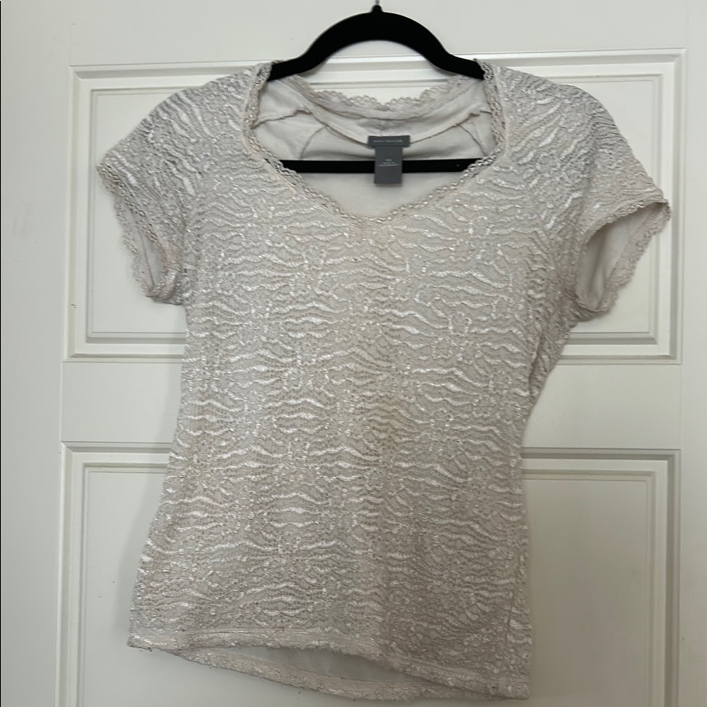 Ann Taylor Cream Fitted Ribbed T-Shirt